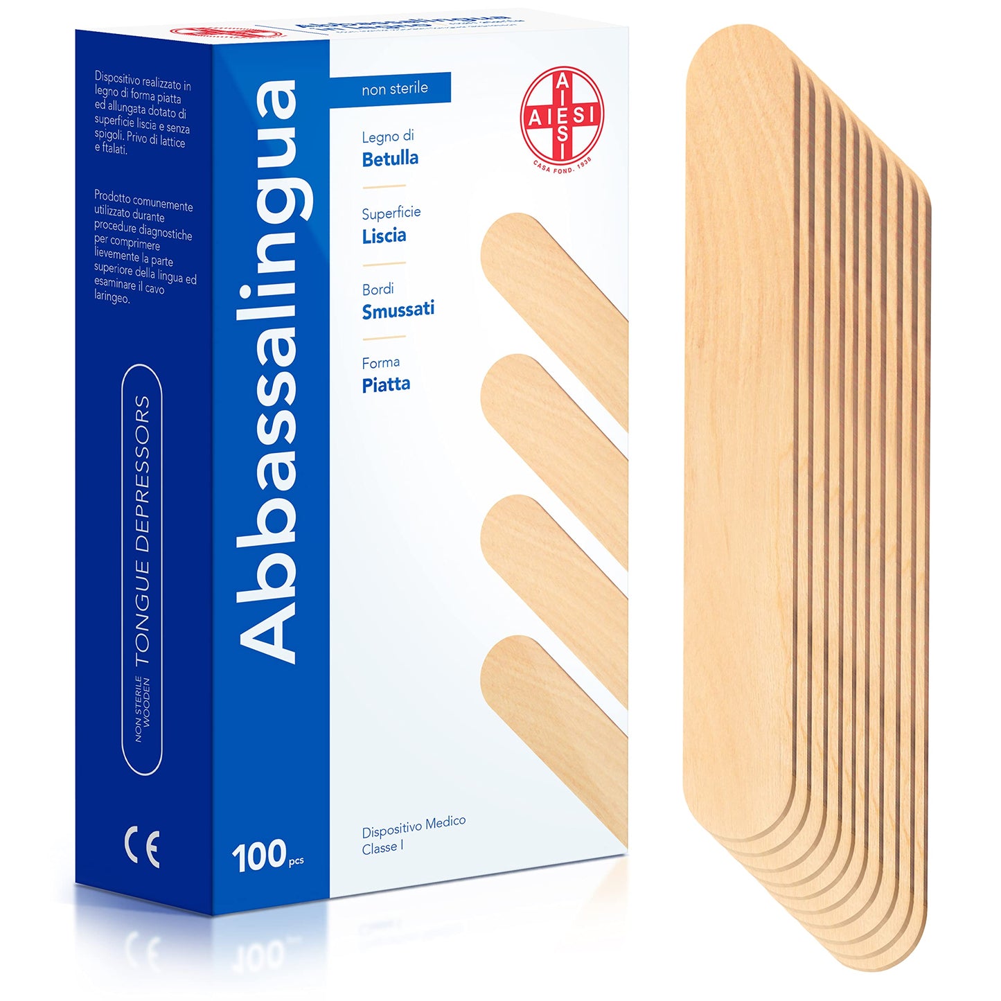 AIESI® Abbassalingua in legno monouso NON STERILI (Confezione da 100 pezzi), Spatole legno per ceretta