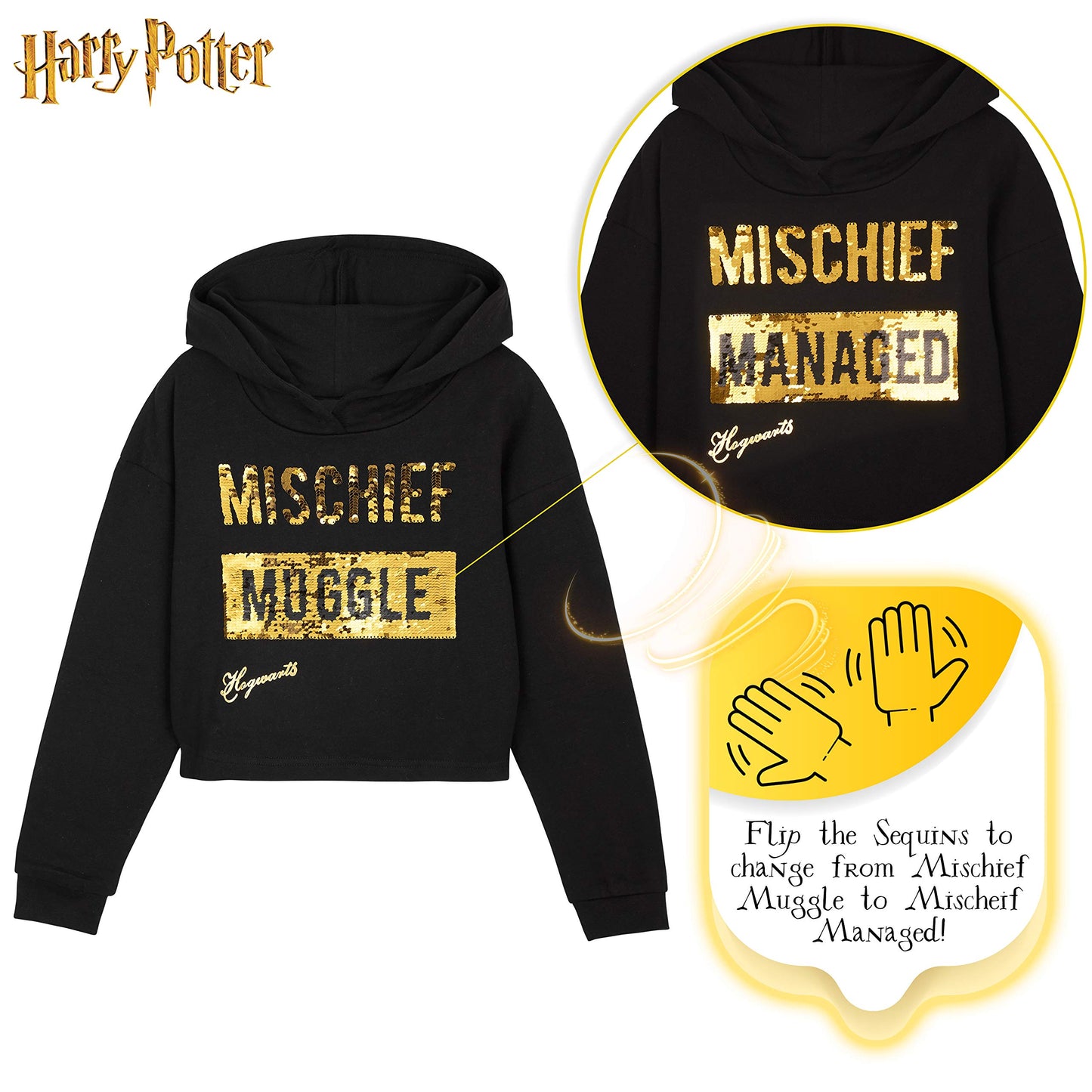 Harry Potter Felpa Corta Con Cappuccio Per Bambina E Ragazza E Leggings In Cotone 6-14 Anni, Abbigliamento Ufficiale, Magiche Idee Regalo (Nero, 13-14 anni)