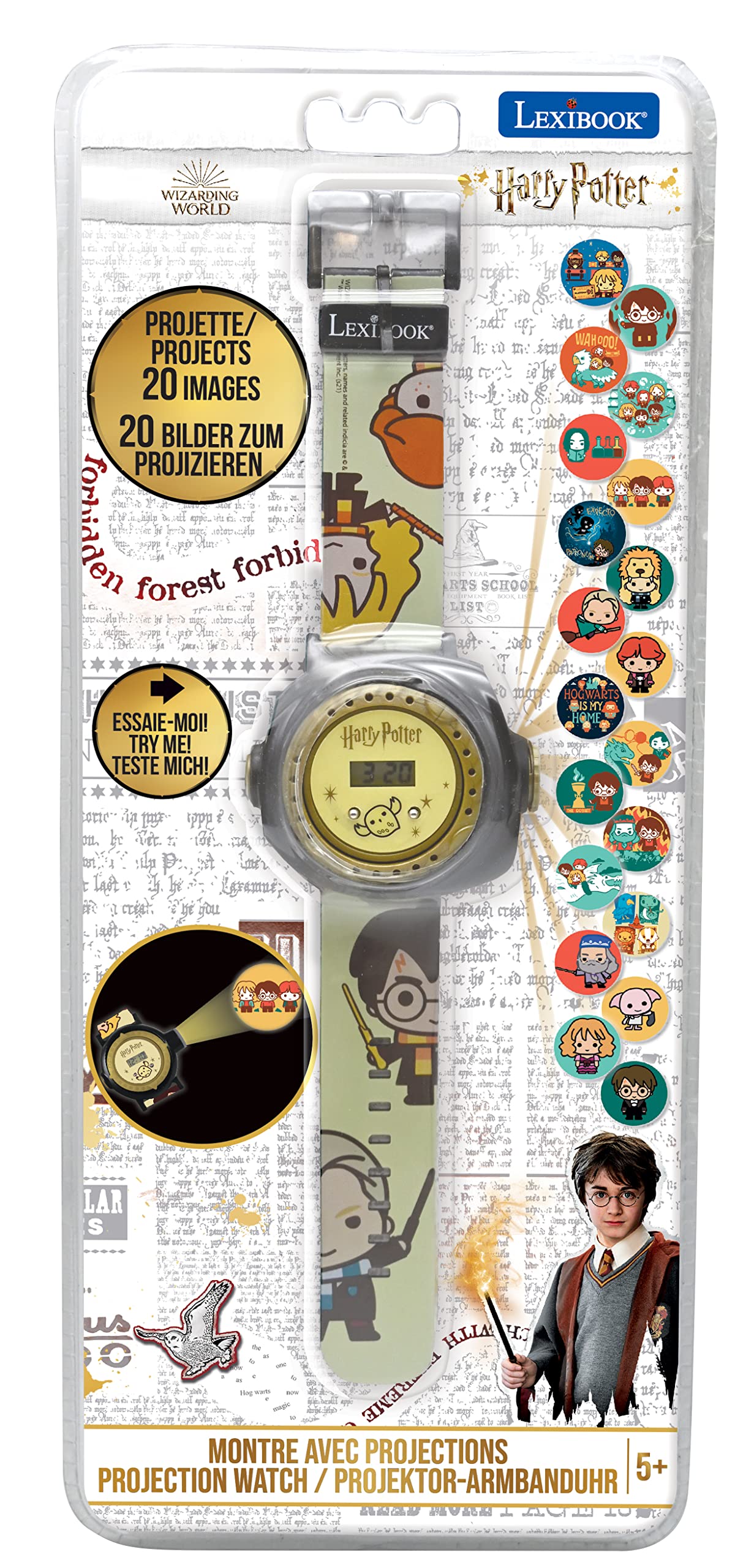 Lexibook Orologio da Polso Regolabile con 20 proiezioni dell'universo Harry Potter-Nero e Oro DMW050HP