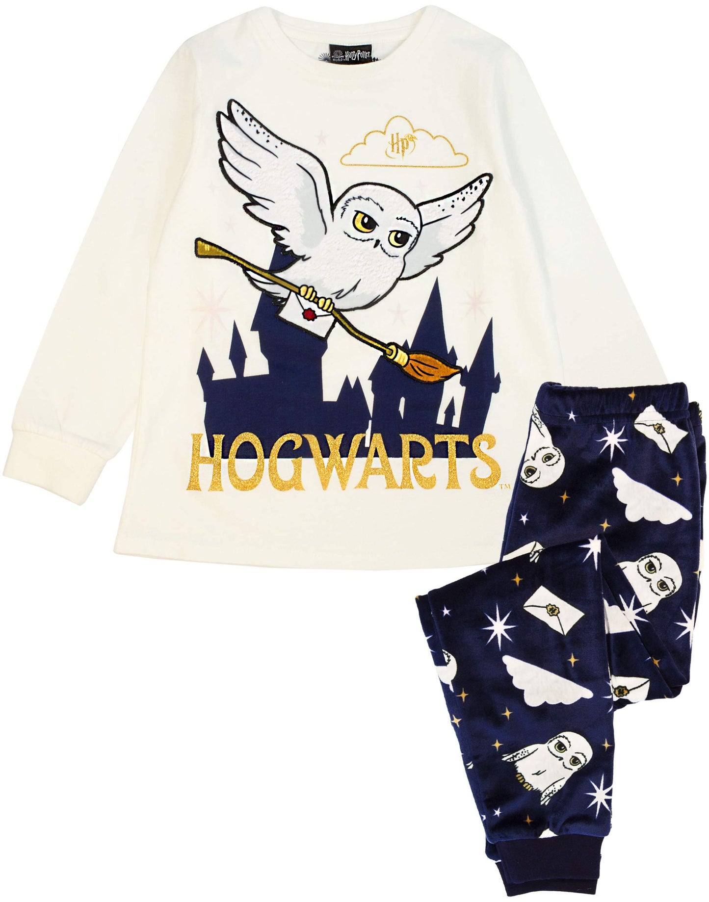 Harry Potter Pigiama Girls Hedwig T-Shirt Manica Lunga Pantaloni in Pile PJ Set 10-11 Anni