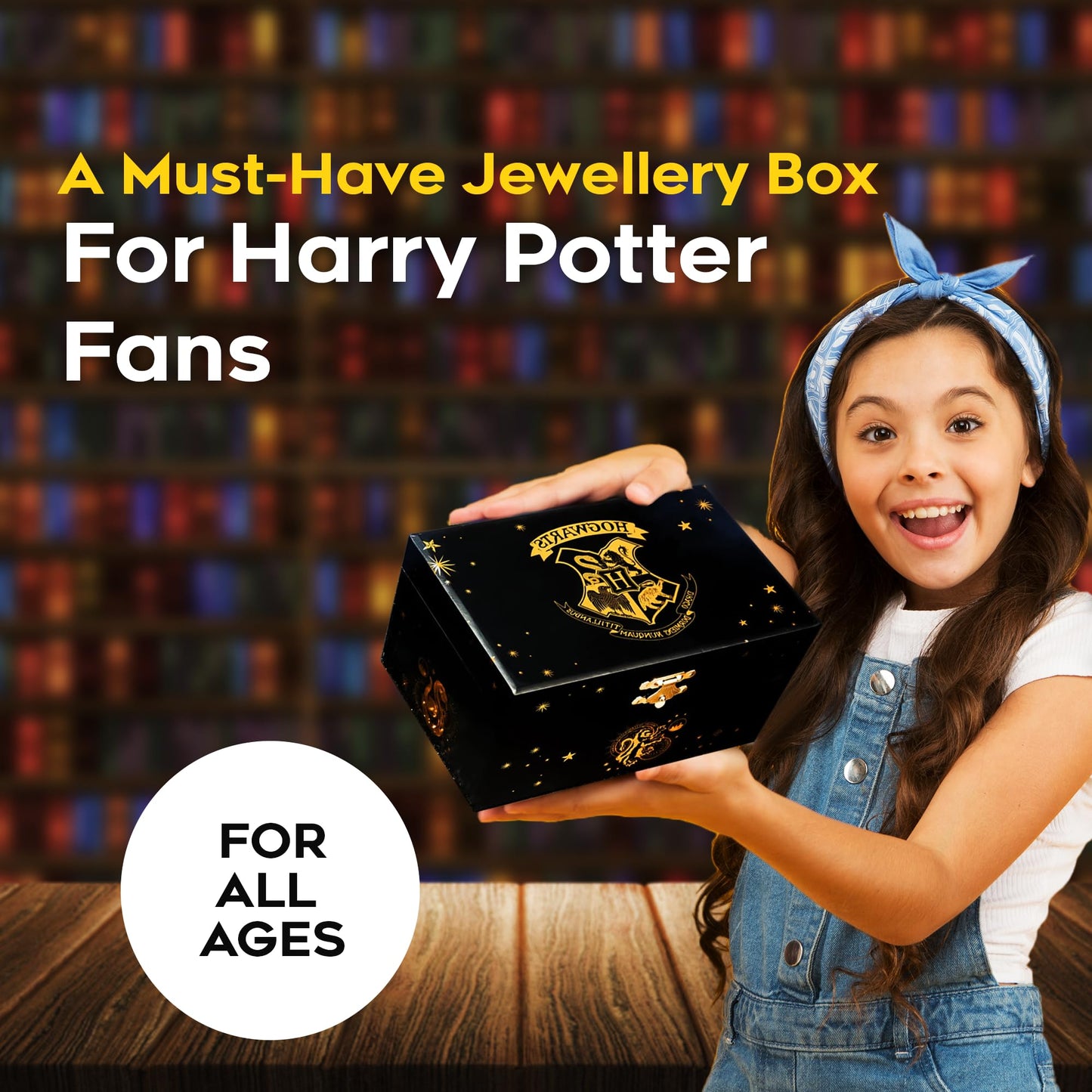 Harry Potter Portagioie Musicale per Bambina Carillon Con Stemma di Hogwarts Rotante e Specchio Gadget Originali