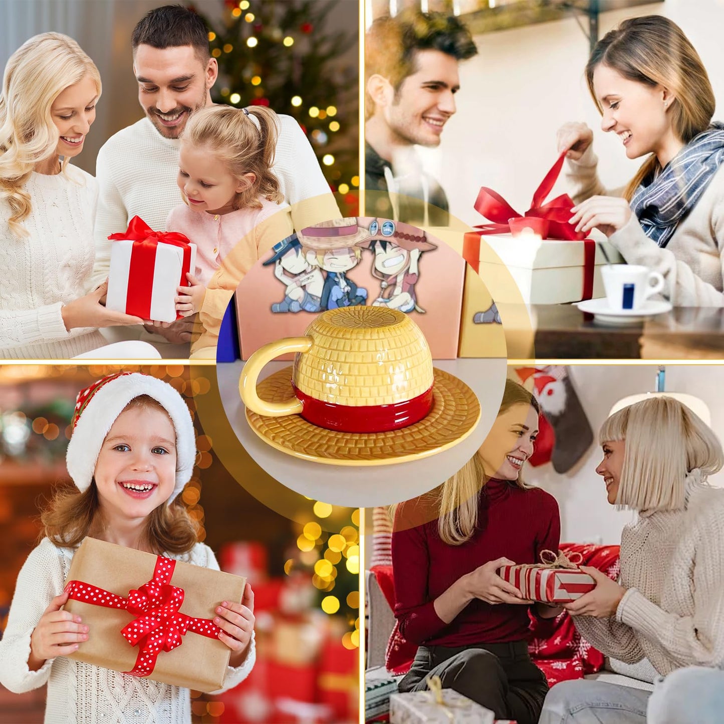 Bocguy Tazza One Piece, Luffy's Hat Tazza Anime, Tazze One Piece Cappelli Set, One Piece Gadget Tazze Divertenti, Tazza Personalizzata Regalo per Natale, Compleanno, Anniversario 300 ml