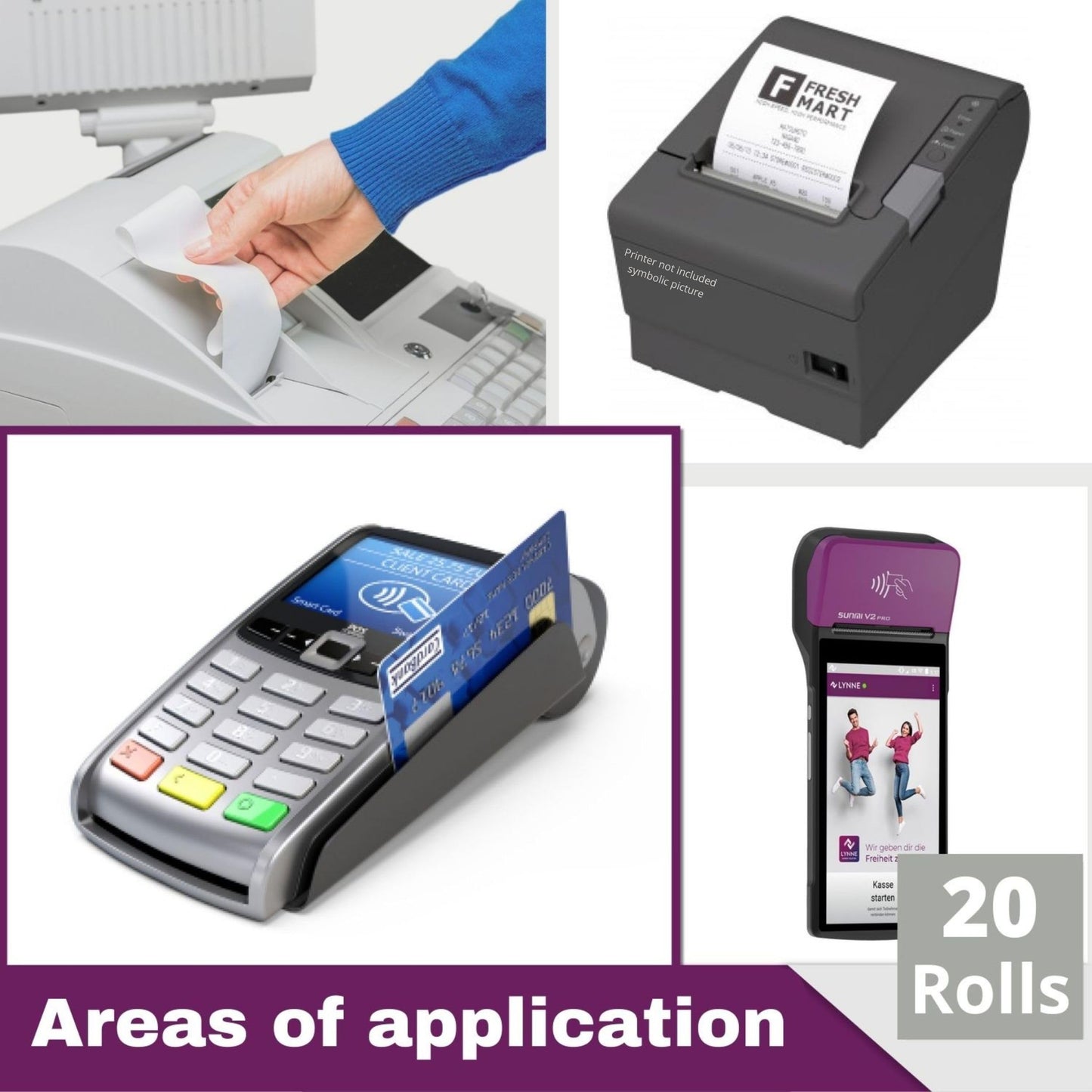 Rotoli Pos 57mm x 14m x 12mm - Rotolo di carta termica per ricevute bancomat – Rotolini per dispositivi pos 57x35x12 (20 Rotoli)