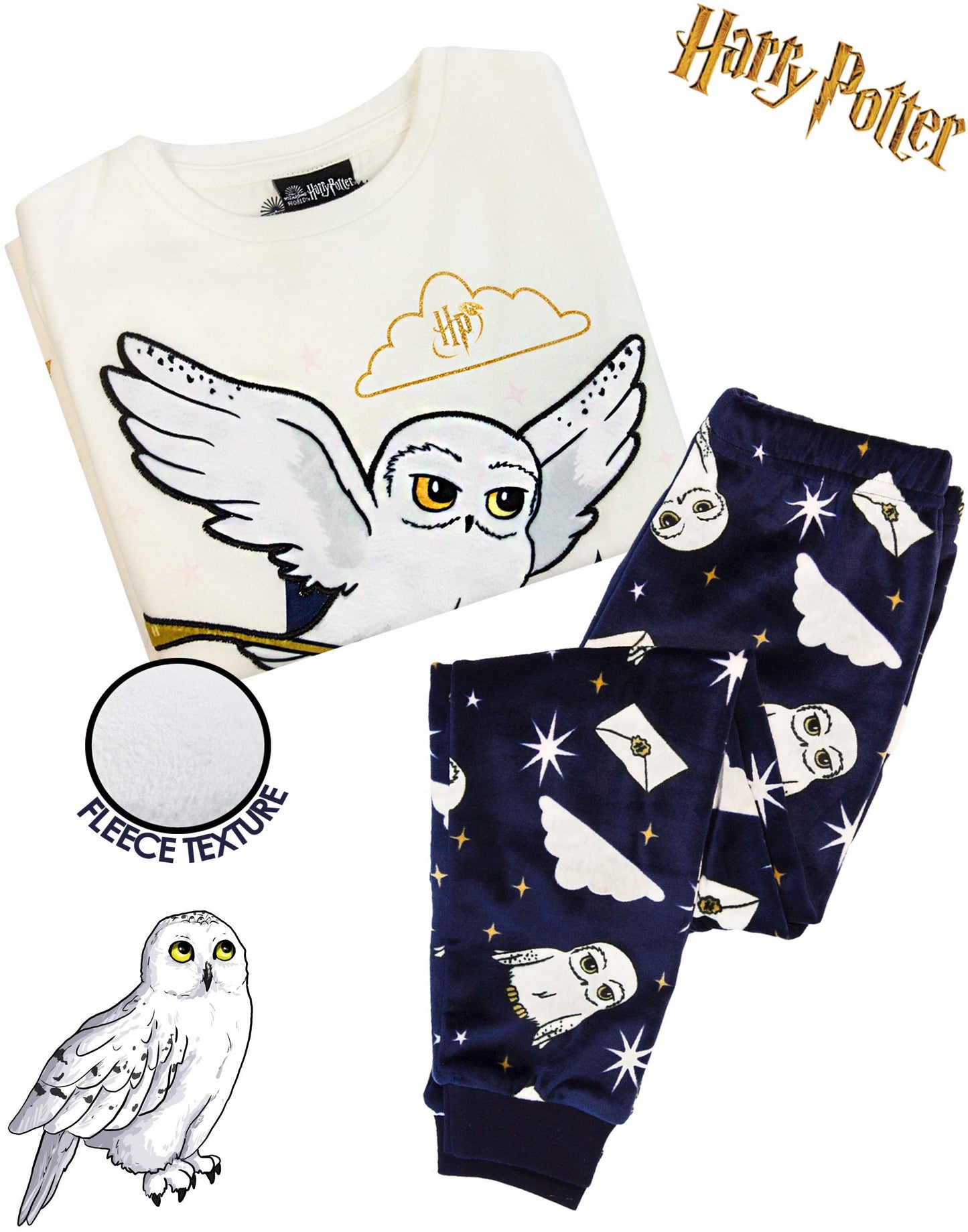 Harry Potter Pigiama Girls Hedwig T-Shirt Manica Lunga Pantaloni in Pile PJ Set 10-11 Anni