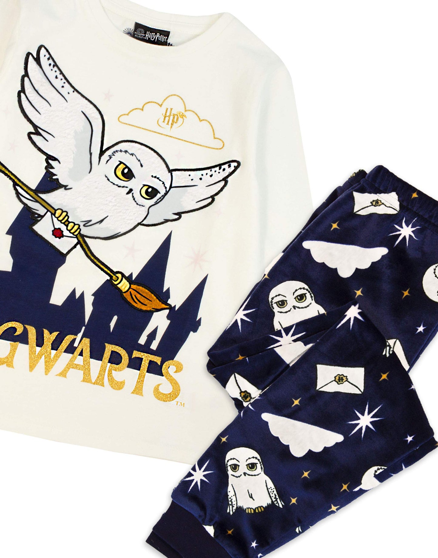 Harry Potter Pigiama Girls Hedwig T-Shirt Manica Lunga Pantaloni in Pile PJ Set 10-11 Anni