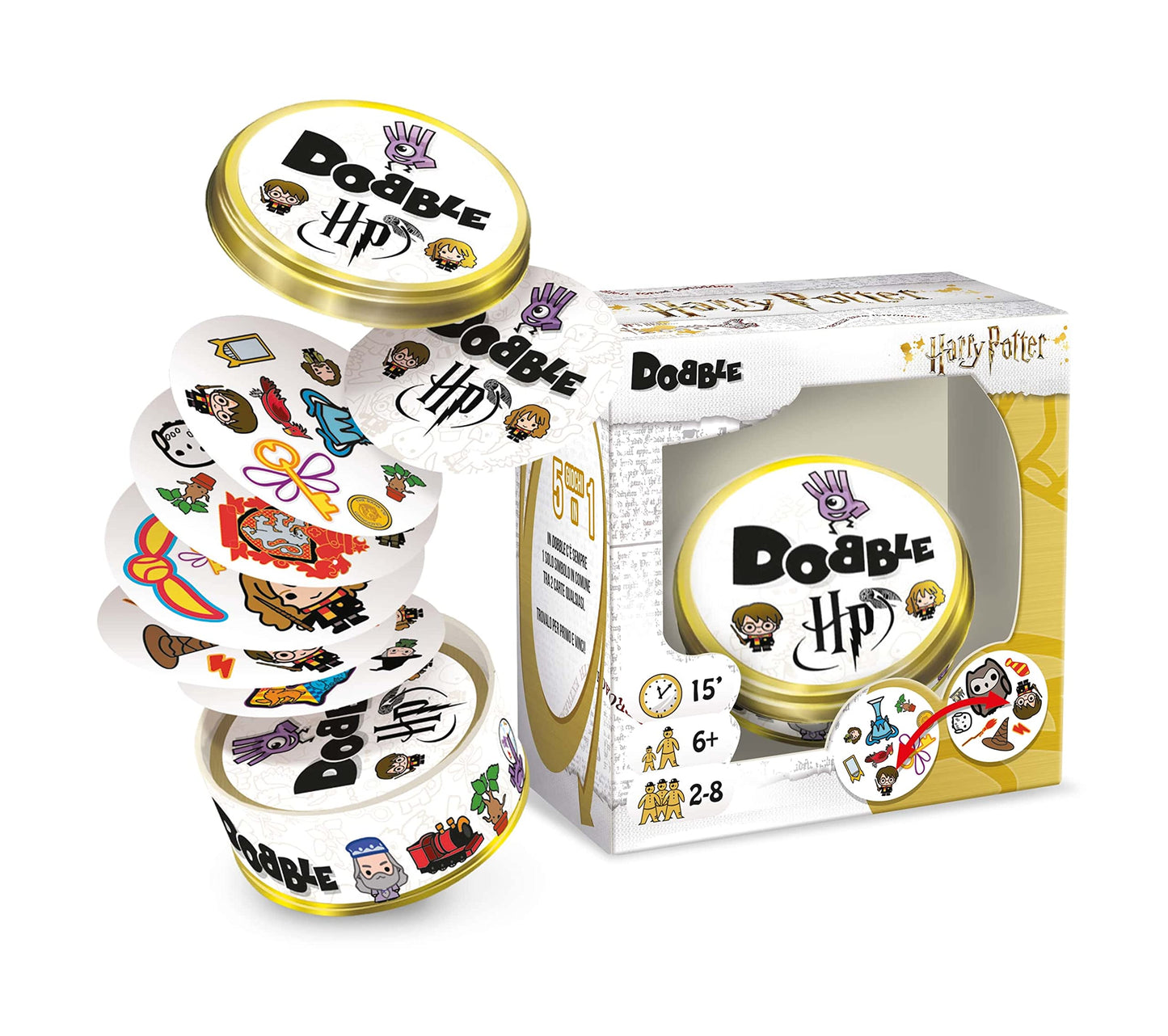 Asmodee - Dobble: Harry Potter - Gioco da Tavolo per Tutta la Famiglia, 5 Party Game per 2-8 Giocatori, 6+ Anni, Edizione in Italiano