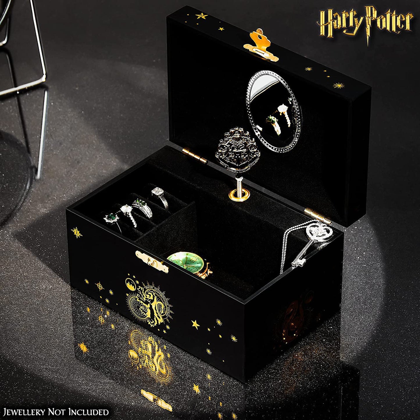Harry Potter Portagioie Musicale per Bambina Carillon Con Stemma di Hogwarts Rotante e Specchio Gadget Originali