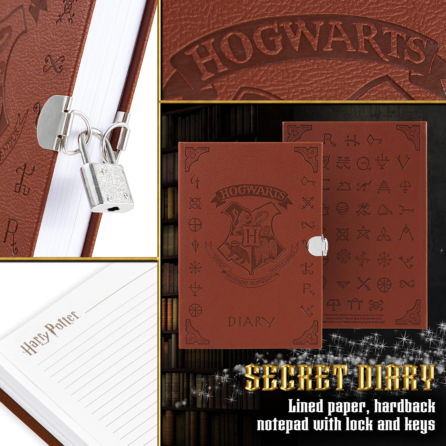 Harry Potter Diario Segreto Bambina con Lucchetto e Penna Magica Inchiostro Invisibile con Luce UV | Cartoleria Kawaii con Taccuino del Hogwarts | Regali per Ragazze