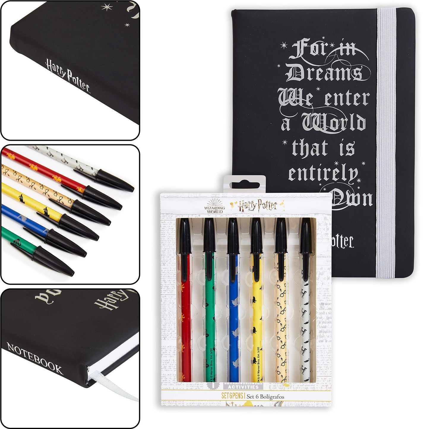 Harry Potter Set Cancelleria Kit di Cartoleria con Agenda A5 Astuccio e Set Penne Gadget Originale (Nero)
