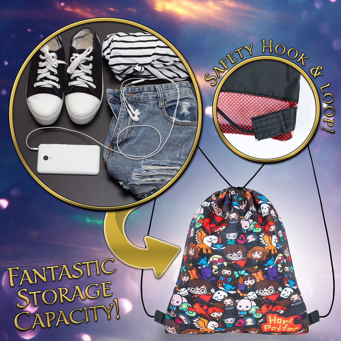 Harry Potter Sacca Sportiva, Borsa Zaino Stile Chibi Per Scuola, Palestra, Mare, Scarpe Calcio, Zainetto Piscina, Idee Regalo Bambino E Ragazzo