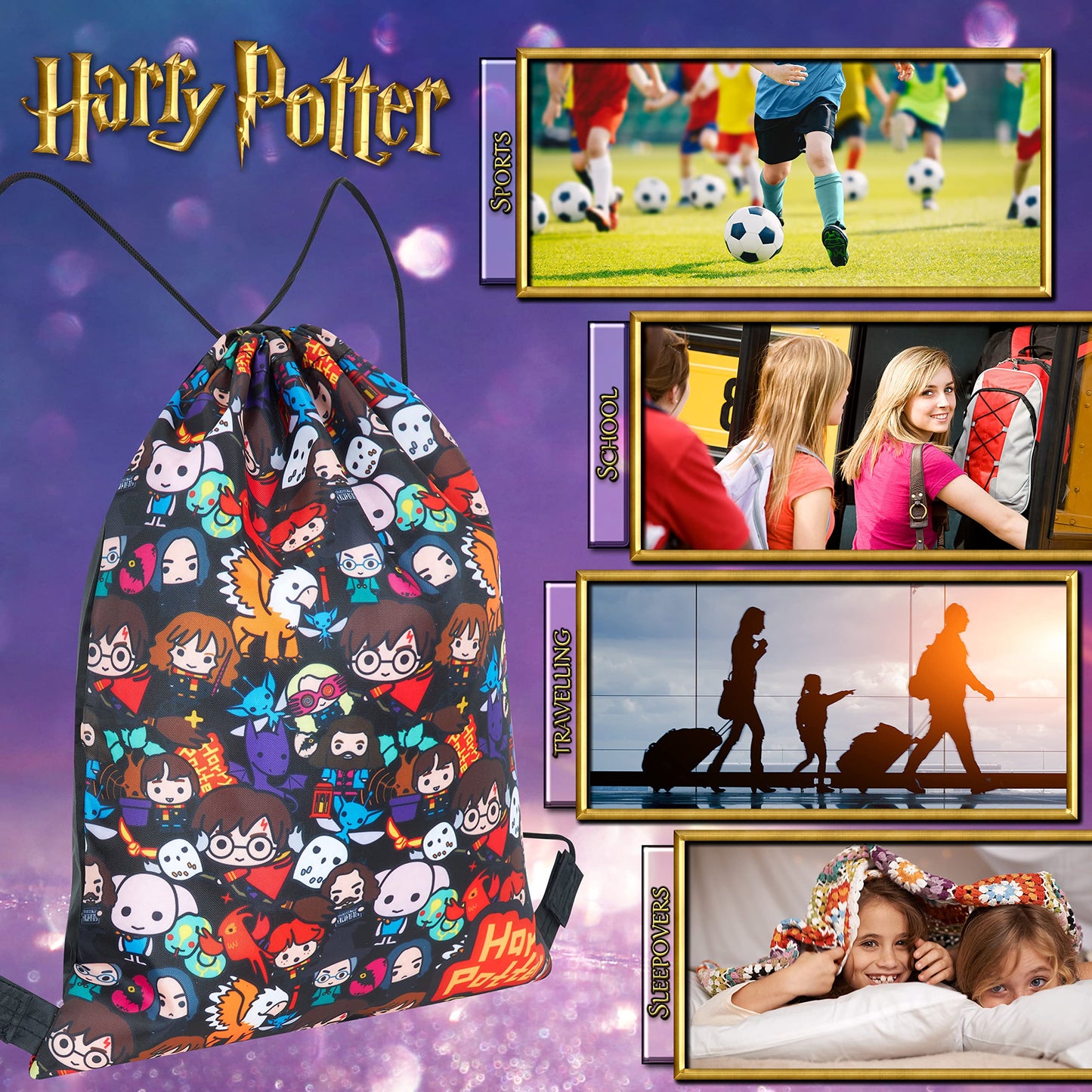 Harry Potter Sacca Sportiva, Borsa Zaino Stile Chibi Per Scuola, Palestra, Mare, Scarpe Calcio, Zainetto Piscina, Idee Regalo Bambino E Ragazzo