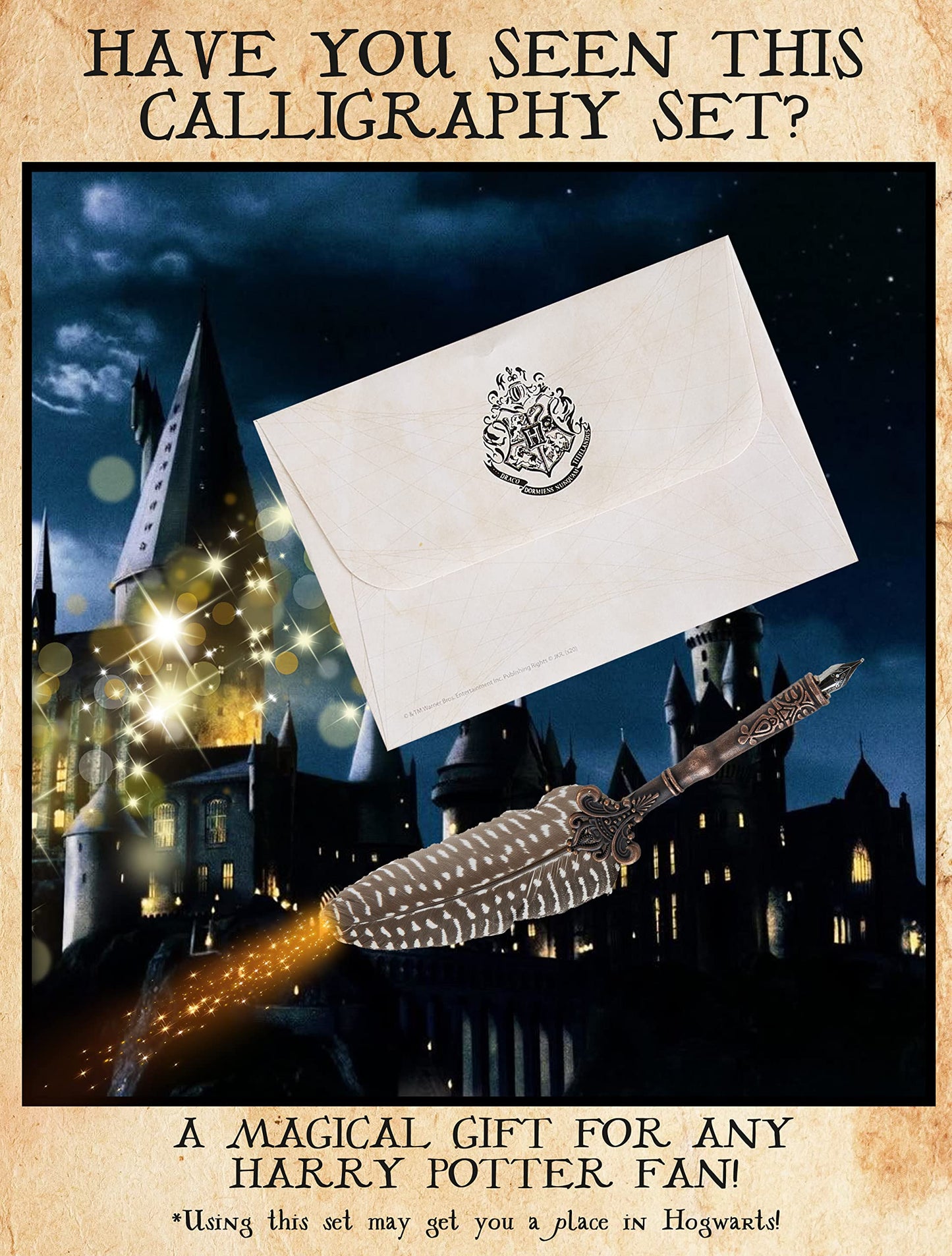 Harry Potter Penna Piuma con Calamaio, Set con Carta da Lettere e Buste, Sigillo Hogwarts e Timbro, Gadget Originali