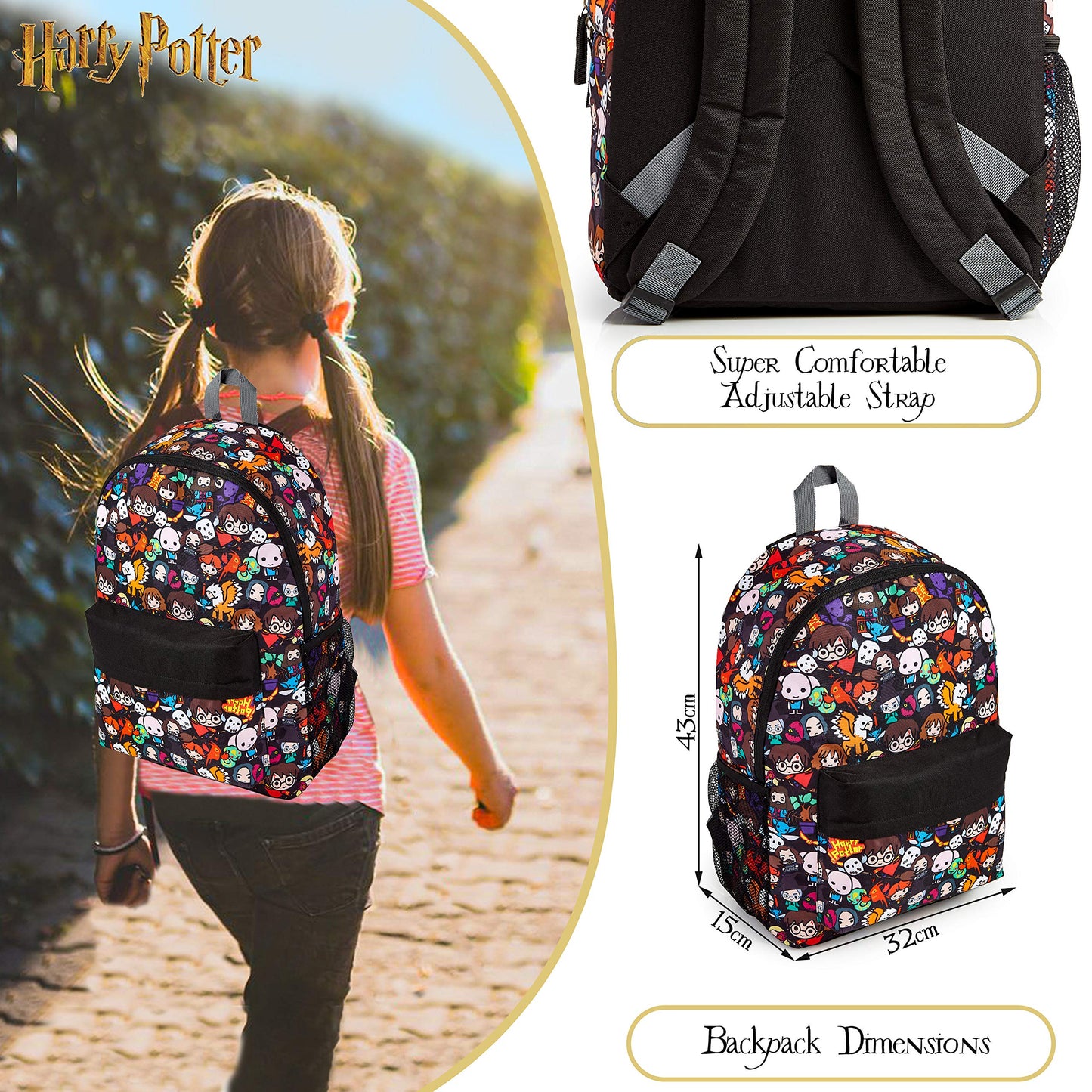 Harry Potter Zaino Scuola Elementare Bambina, Zainetto Scolastico In Tela Stile Chibi Con Personaggi, Borsa Viaggio Grande Capacità, Idea Regalo Compleanno Ragazzo Ragazza In Età Scolare