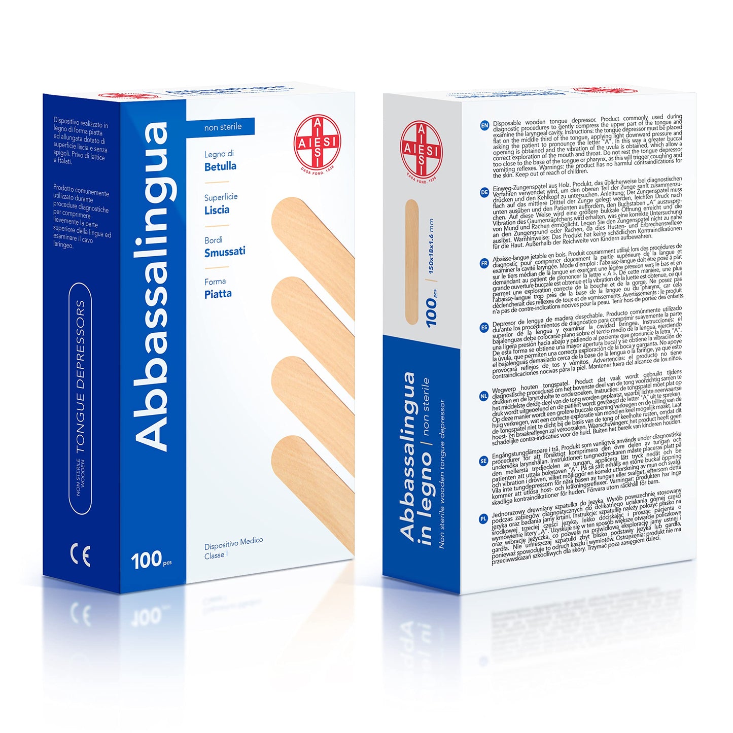 AIESI® Abbassalingua in legno monouso NON STERILI (Confezione da 100 pezzi), Spatole legno per ceretta