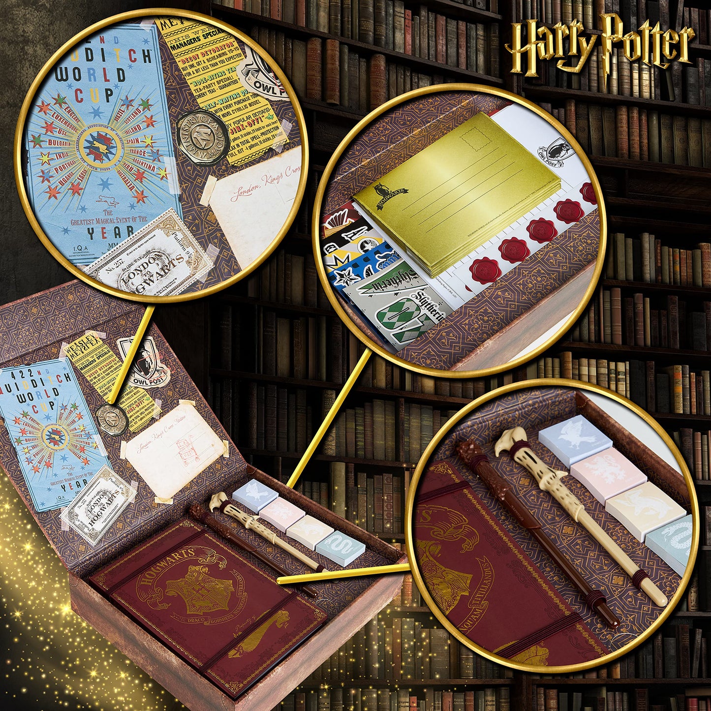 HARRY POTTER Cartoleria, Scatola di carta da lettera, taccuino, penna baguette, adesivi, buste, idea regalo per ragazza e ragazzo, con scatola ricordo