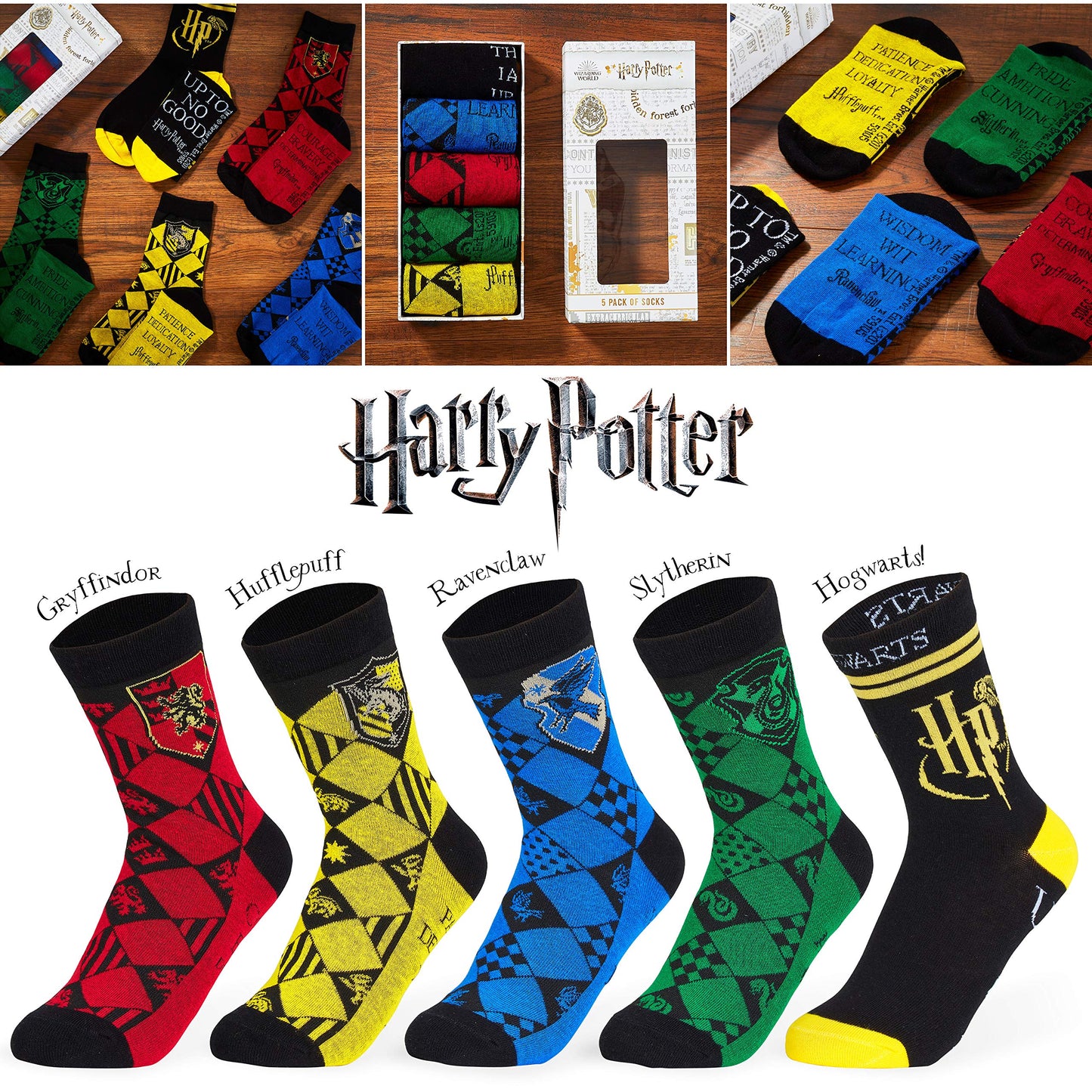 Harry Potter Calzini Per Bambino, Pacco Da 5 Calze Misto Cotone, Taglia Unica, Merchandise Ufficiale, Simpatiche Idee Regalo Per Fans