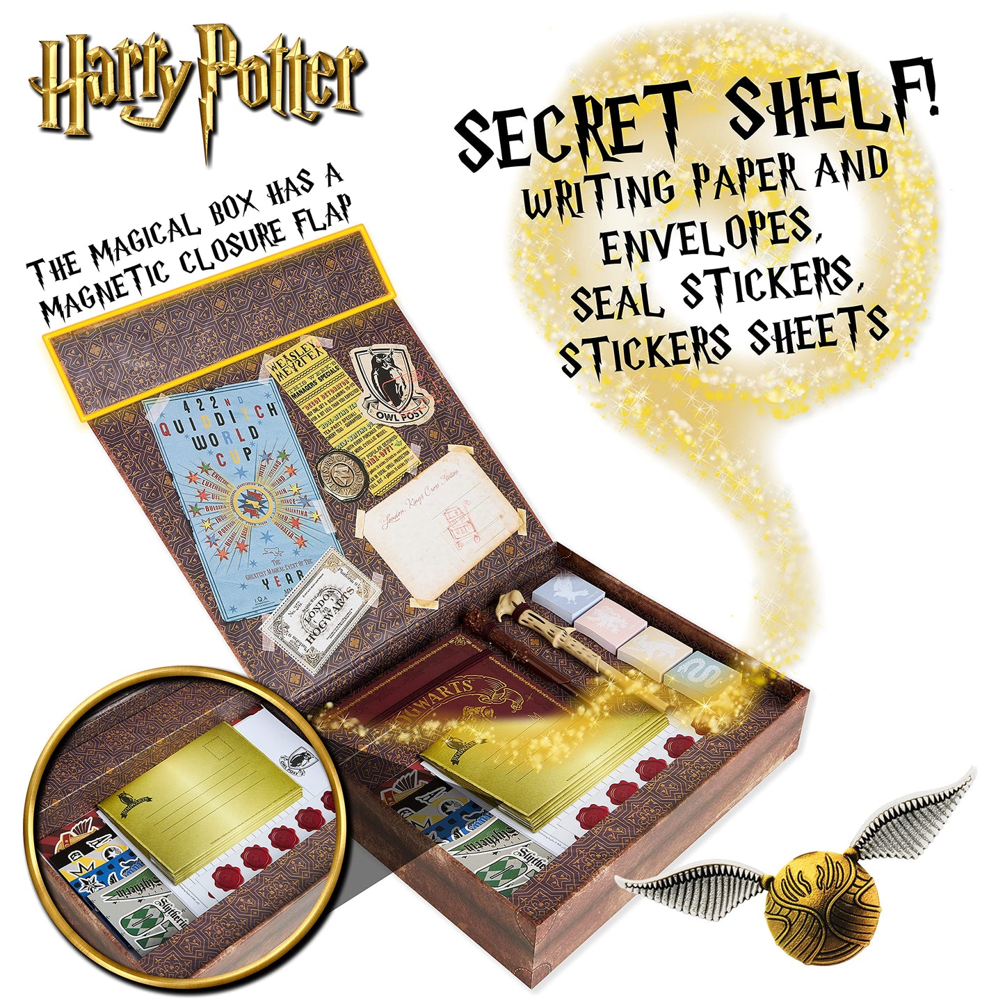 HARRY POTTER Cartoleria, Scatola di carta da lettera, taccuino, penna baguette, adesivi, buste, idea regalo per ragazza e ragazzo, con scatola ricordo