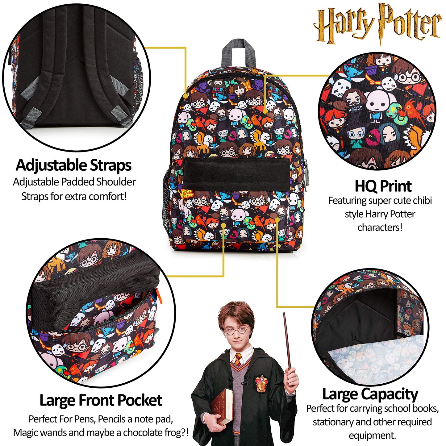Harry Potter Zaino Scuola Elementare Bambina, Zainetto Scolastico In Tela Stile Chibi Con Personaggi, Borsa Viaggio Grande Capacità, Idea Regalo Compleanno Ragazzo Ragazza In Età Scolare